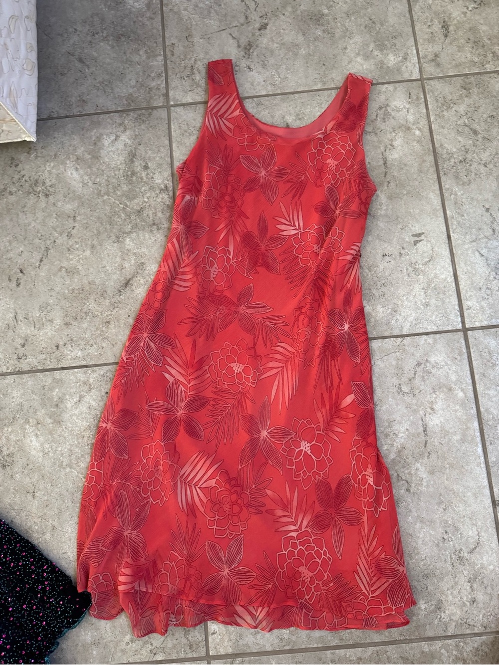 Vintage VTG 100% silk Sleeveless Red Floral Sundress